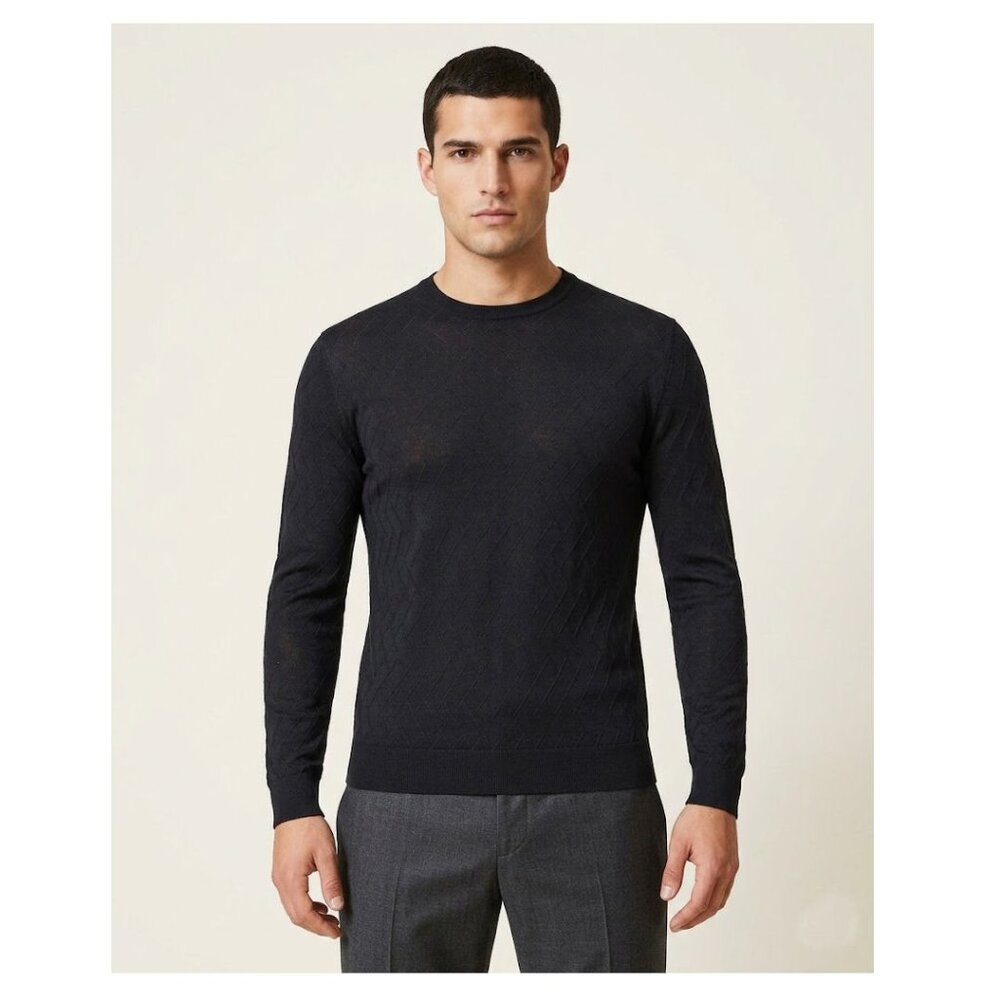 Armani Collezioni Textured Geometric Knit Top, Black, Mens Size Medium